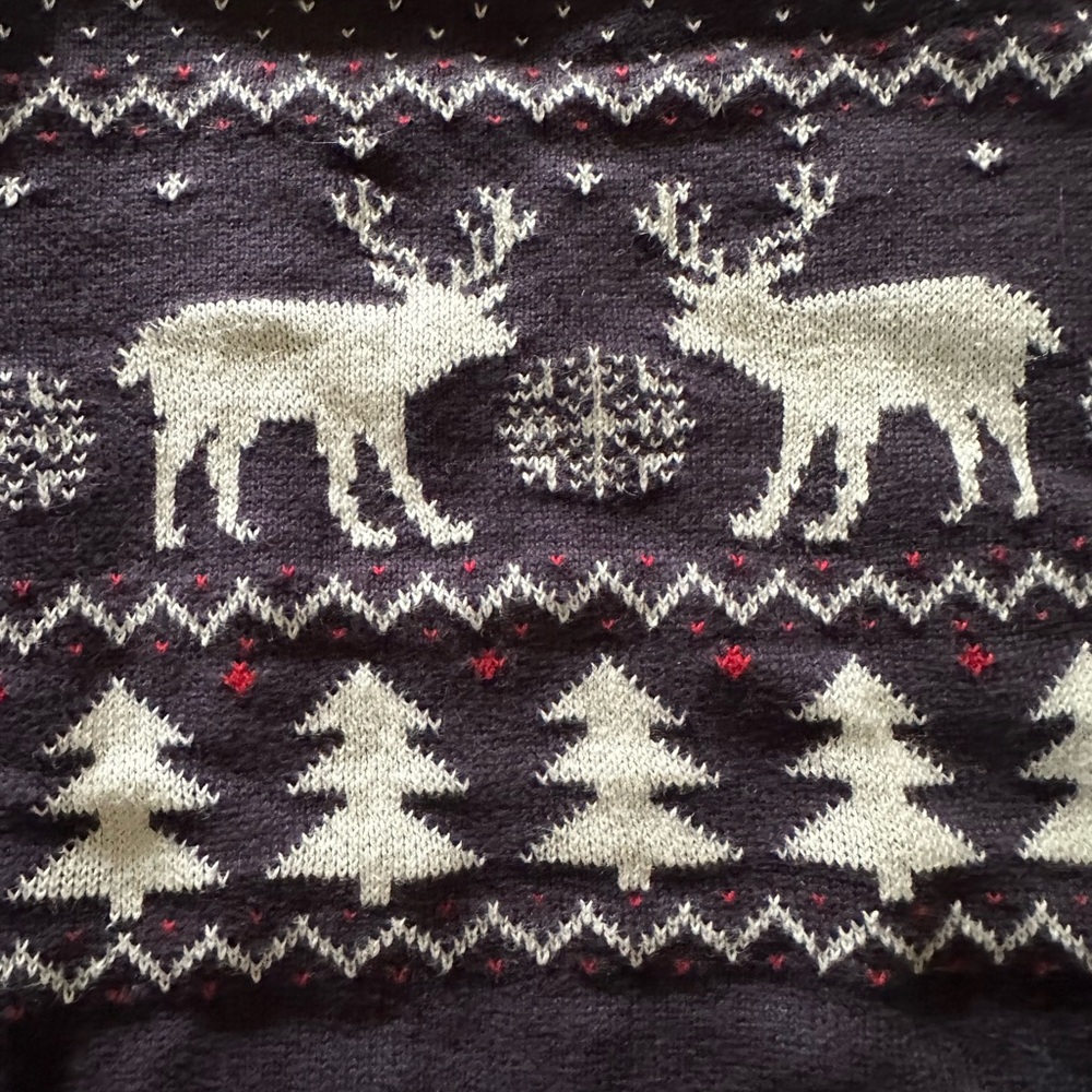 H&M Navy Blue Kids Sweater with White Reindeer Pattern Cotton - Picture 2 of 5